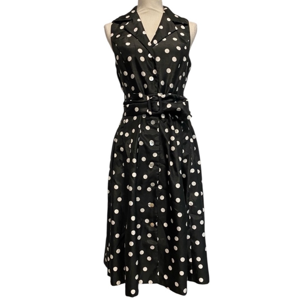 Jessica Howard Fit & Flare Black and White Polka Dot Dress Size 8P